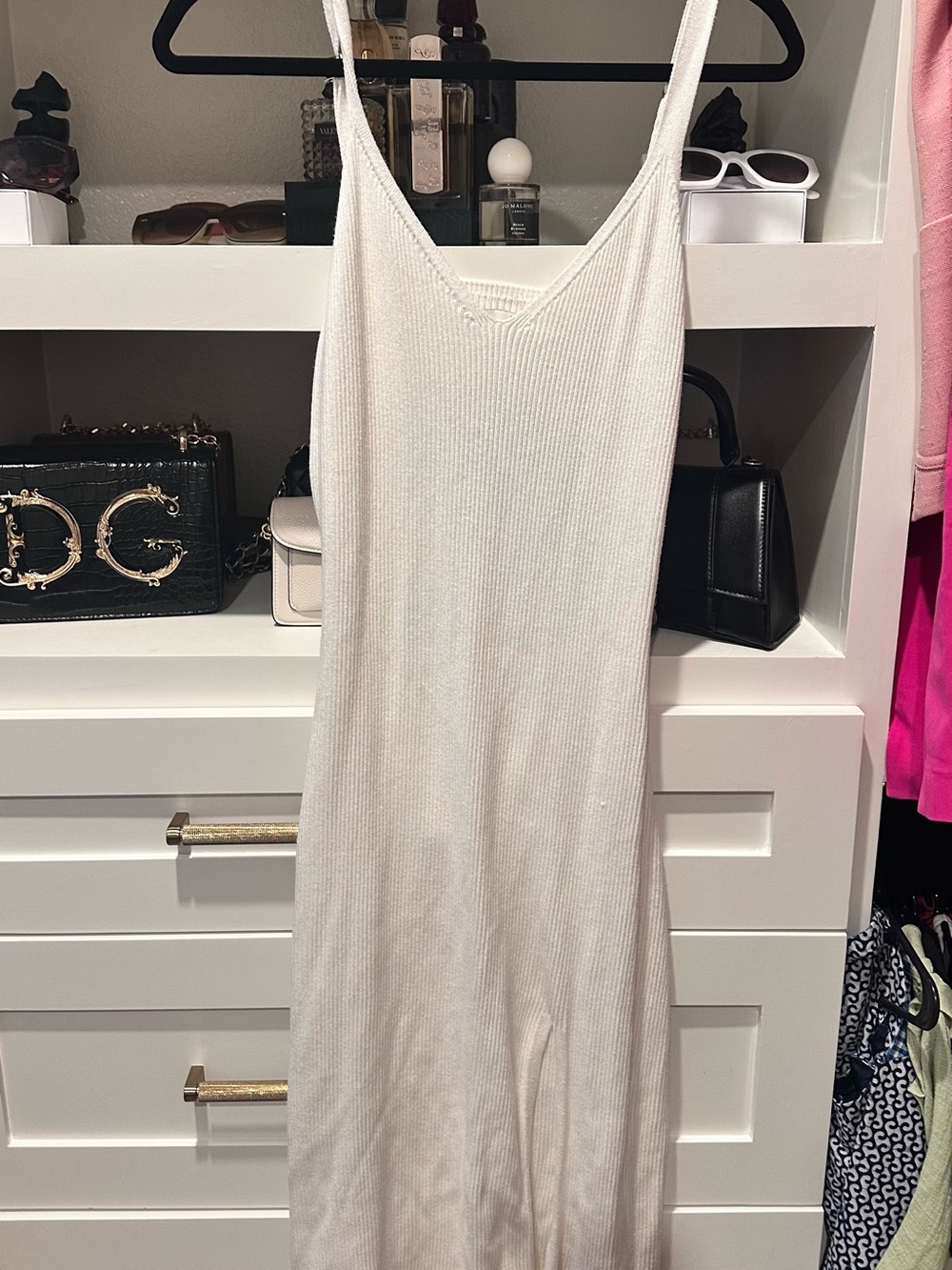 Hollister Cream Ribbed Maxi Slip Dress